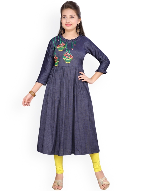 

Aarika Girls Navy Blue Embroidered Kurta with Churidar