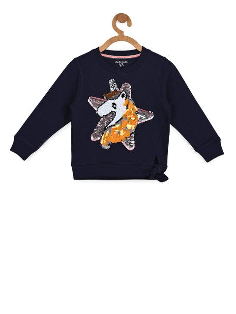 

Stupid Cupid Infant Girls Navy Blue & Yellow Embellished Pullover Sweatshirt