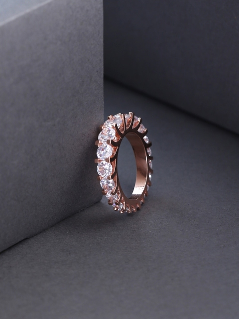 

Tistabene Rose Gold-Toned & White AD-Studded Classic Band Finger Ring