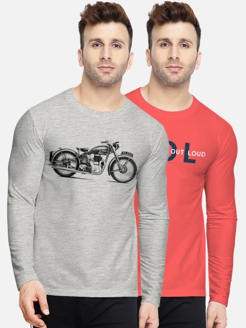 

BULLMER Men Pack Of 2 Printed Round Neck Pure Cotton T-shirt, Red