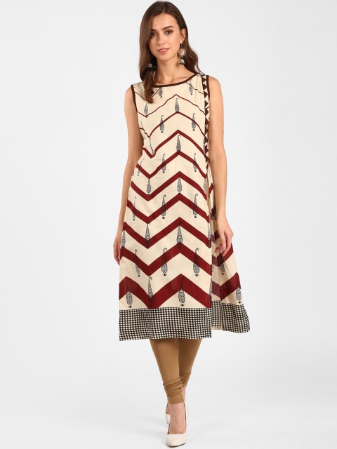 

Aprique FAB Women Cream-Coloured & Maroon Printed A-Line Kurta