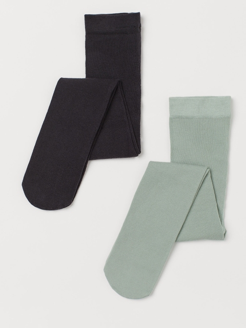 

H&M Girls 2-Pack Fine-Knit Tights, Grey