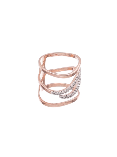 

Tistabene Rose Gold-Plated & White AD-Studded Wavy Design Cocktail Finger Ring