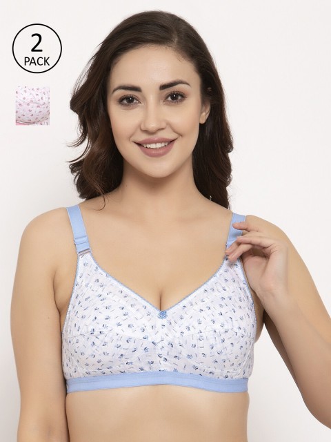 

GRACIT Pack of 2 Printed Non-Wired Non Padded Balconette Bras PW10-05-10-28C, Blue