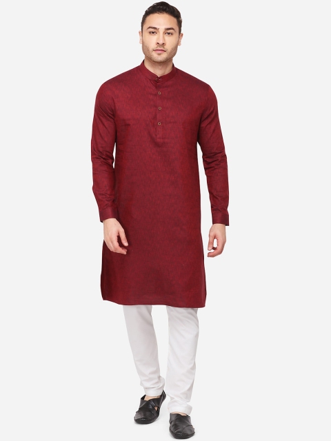 

JADE BLUE Men Maroon Woven Design Straight Modi Kurta