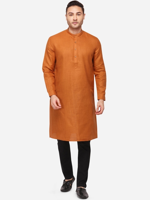 

JADE BLUE Men Orange Solid Straight Kurta