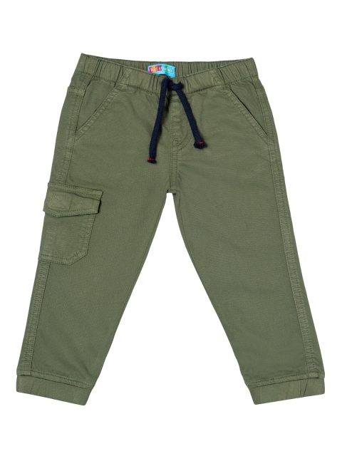 

Kid Studio Boys Olive Green Solid Slim Fit Joggers