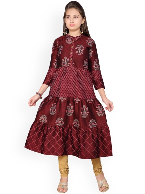 

Aarika Girls Maroon & Beige Printed Kurta with Churidar