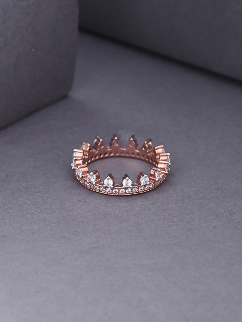 

Tistabene Rose Gold-Plated & White AD-Studded Tiara Design Finger Ring