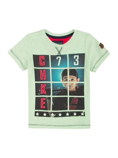 

Cherokee Boys Green Printed Round Neck Pure Cotton T-shirt