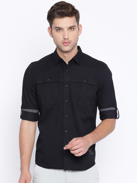 

Basics Men Black Slim Fit Solid Twill Casual Shirt