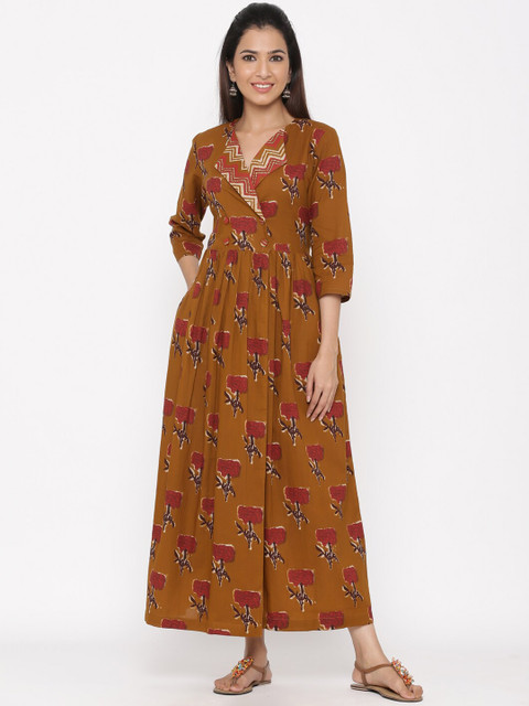 

Jaipur Kurti Women Olive Brown Printed Wrap Dress