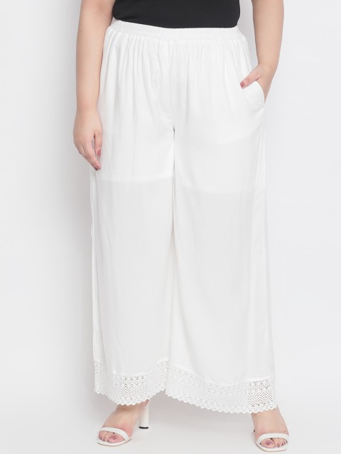 

Amydus Women White Hem Design Wide Leg Palazzos
