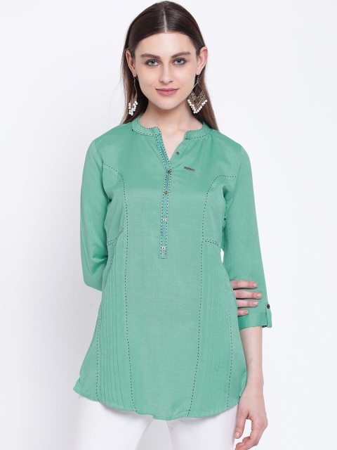 

Kvsfab Women Sea-Green Solid Tunic