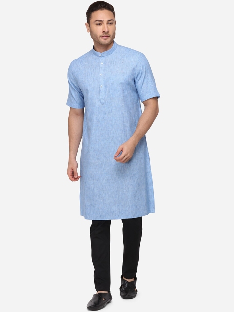 

JADE BLUE Men Turquoise Blue Embroidered Straight Modi Kurta