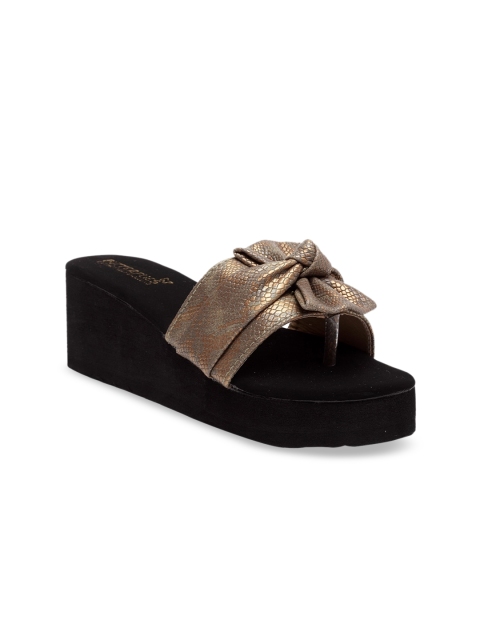 

Butterflies Women Gold Solid Wedges With Bow Detail