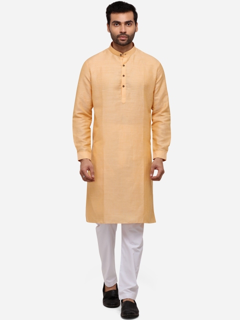 

JADE BLUE Men Orange Solid Straight Modi Kurta