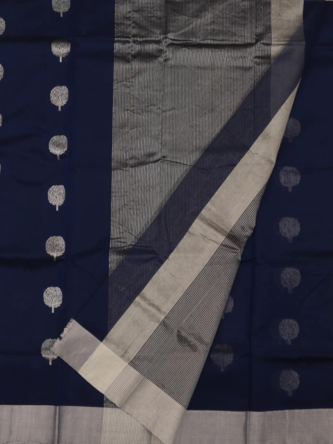 

Pothys Navy Blue & Beige Pure Silk Woven Design Chanderi Saree