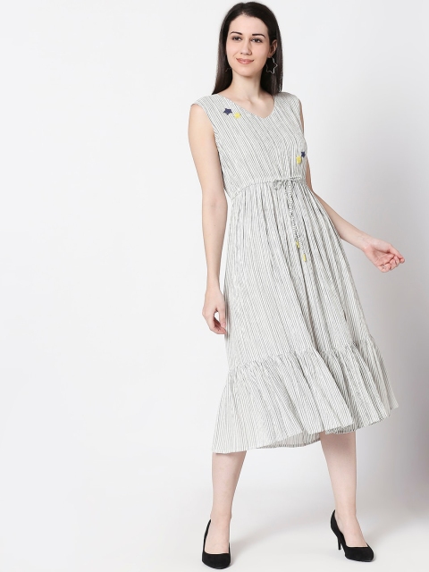 

TERQUOIS Women Off-White Striped Fit and Flare Dress