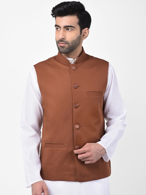 

SG LEMAN Men Coffee Brown Solid Satin Nehru Jacket