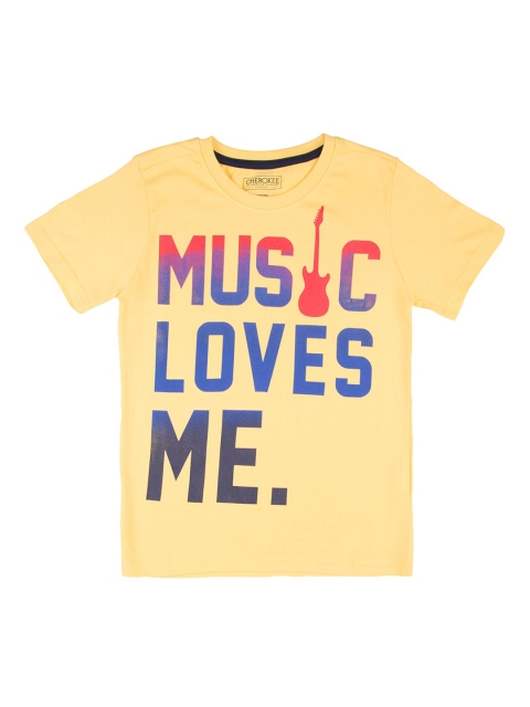 

Cherokee Boys Yellow & Blue Printed Round Neck T-shirt