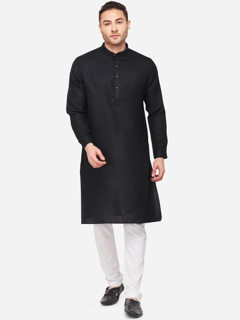 

JADE BLUE Men Black Solid Straight Kurta