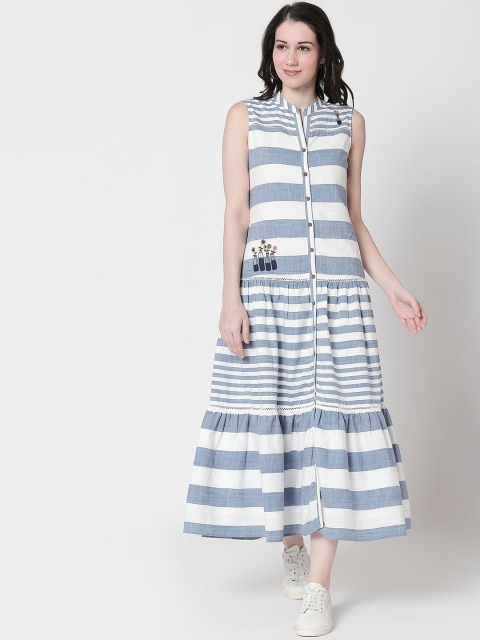 

TERQUOIS Women Blue & White Striped Maxi Dress