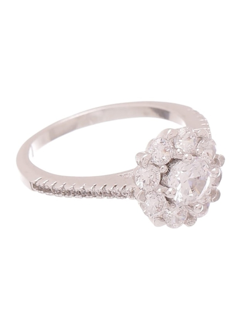 

Tistabene Rhodium-Plated Silver-Toned & White AD-Studded Handcrafted Finger Ring