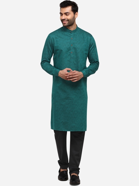 

JADE BLUE Men Green Woven Design Straight Modi Kurta