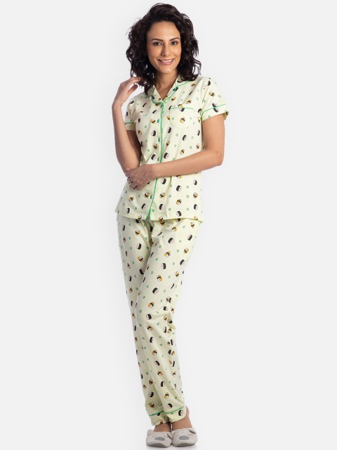 

Nite Flite Women Off-White Sushi Printed Night suit