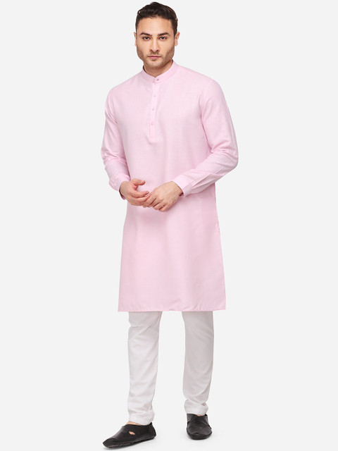 

JADE BLUE Men Pink Solid Straight Modi Kurta