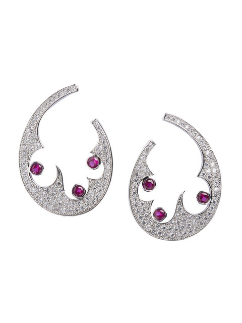 

shaze Rhodium-Plated & Pink Quirky Studs, Silver
