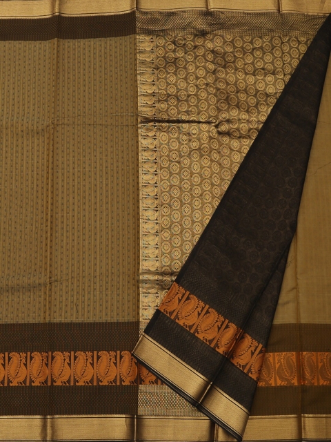 Pothys Olive Green & Brown Pure Silk Woven Design Saree
