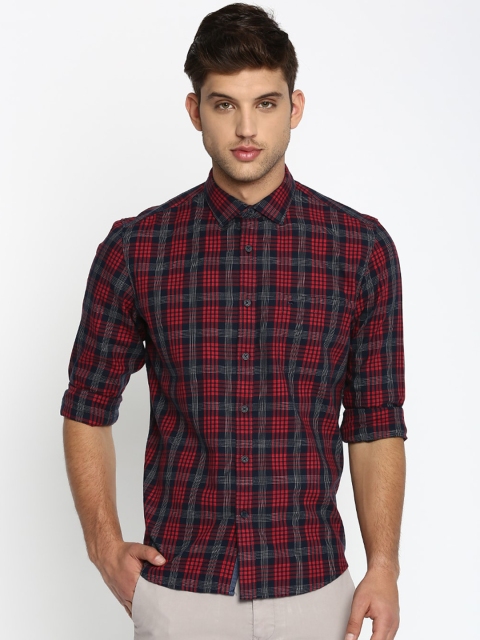 

Basics Men Red & Navy Blue Slim Fit Checked Casual Shirt
