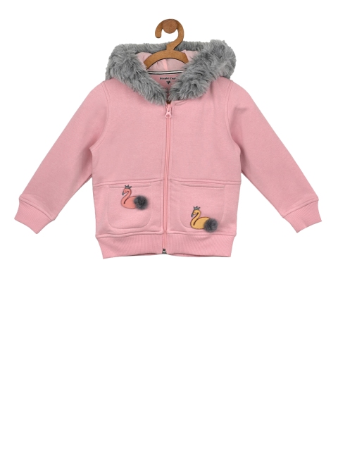 

Stupid Cupid Girls Pink Self Design Hooded Sweatshirt