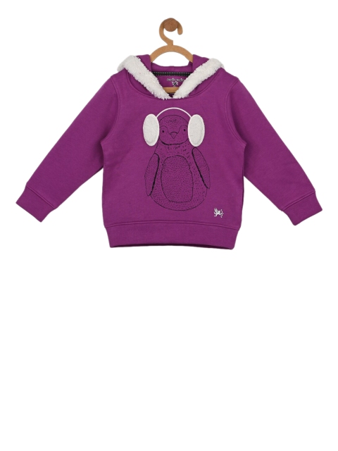 

Stupid Cupid Girls Purple Self Design Hooded Sweatshirt