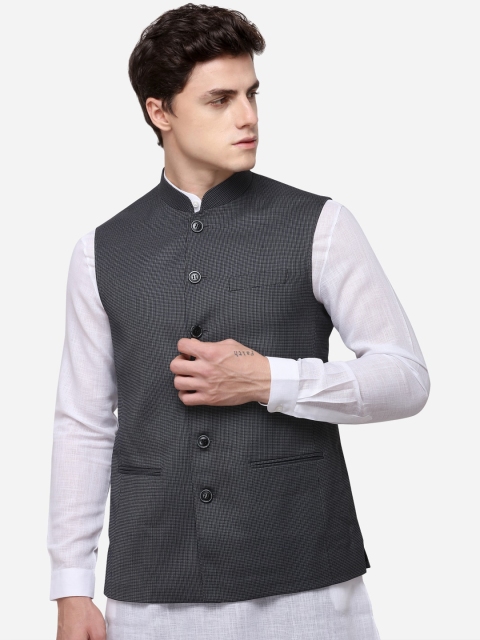 

JADE BLUE Men Grey Self-Design Modi Jacket