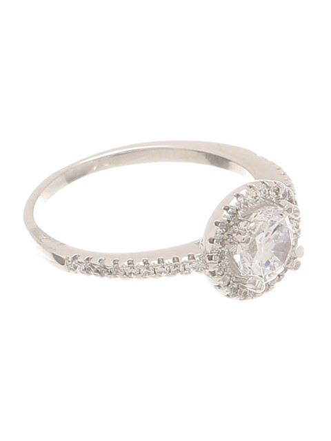 

Tistabene Silver-Plated & White AD-Studded Classic Solitaire Finger Ring
