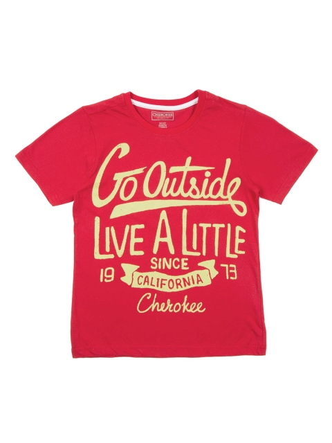 

Cherokee Boys Red & Lime Yellow Printed Round Neck T-shirt