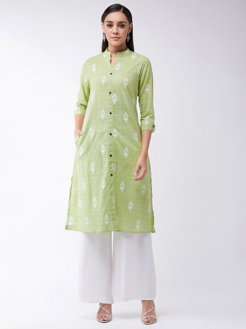 

InWeave Women Green Printed Straight Kurta