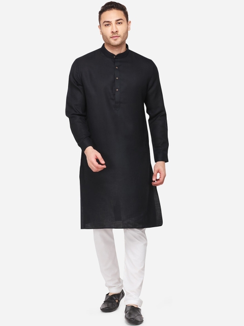 

JADE BLUE Men Black Solid Straight Modi Kurta