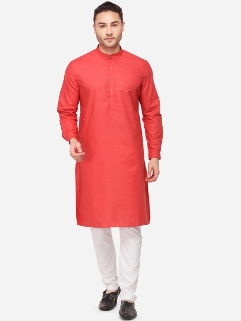 

JADE BLUE Men Red Solid Straight Modi Kurta