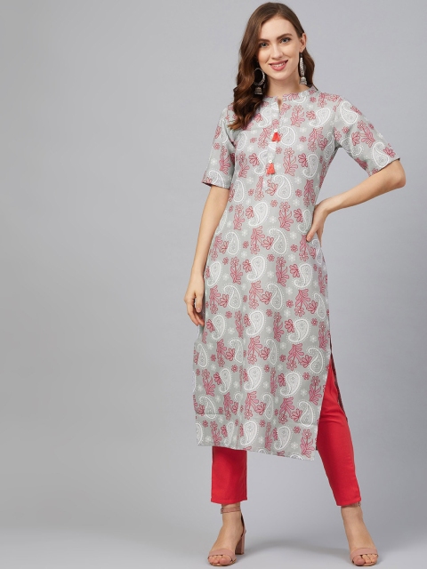 

ZIYAA Women Grey Printed Straight Kurta