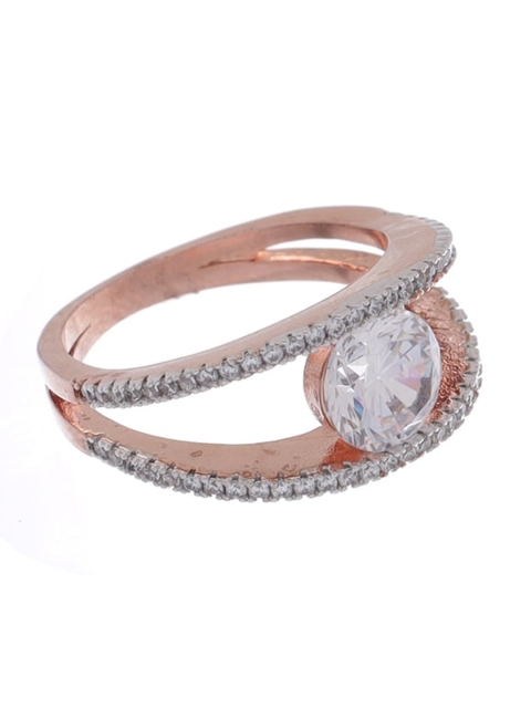 

Tistabene Rose Gold-Plated & White AD-Studded Split Shank Solitaire Finger Ring