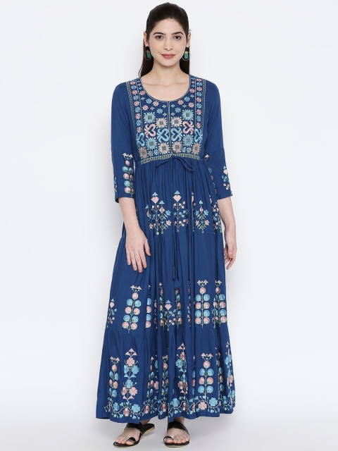 

ZRI Women Blue Printed Maxi Dress