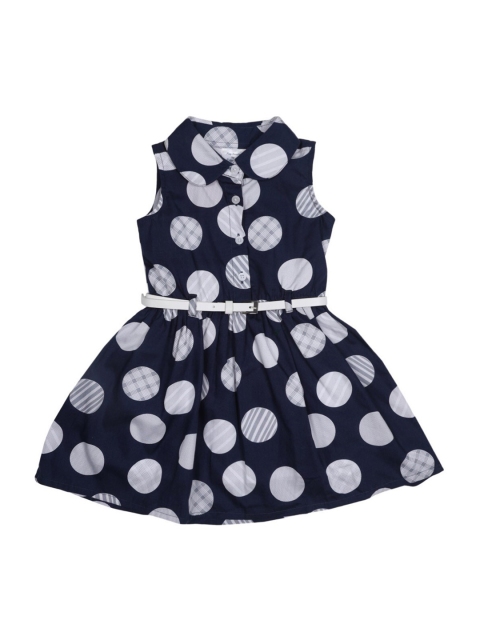 

Doodle Girls Navy Blue Polka Dot Printed Fit and Flare Dress