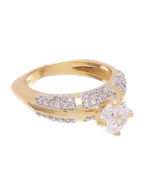 

Tistabene Gold-Toned & White AD-Studded Solitaire Finger Ring