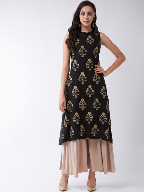 

InWeave Women Black & Gold-Toned Embellished A-Line Kurta