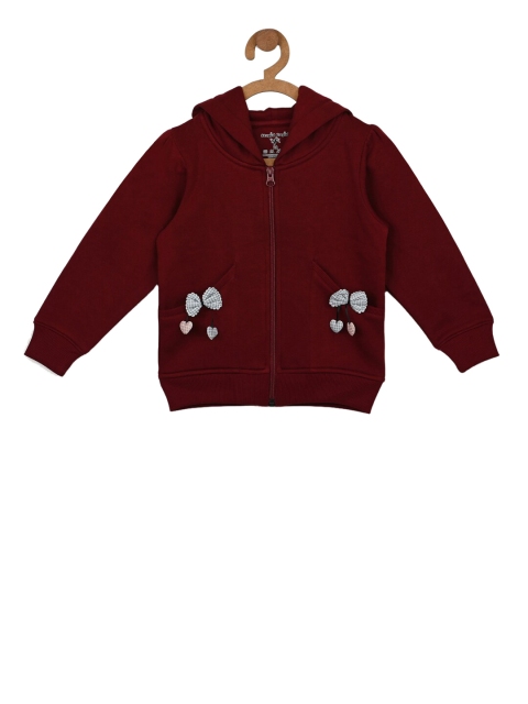 

Stupid Cupid Girls Maroon Solid Hooded Sweatshirt