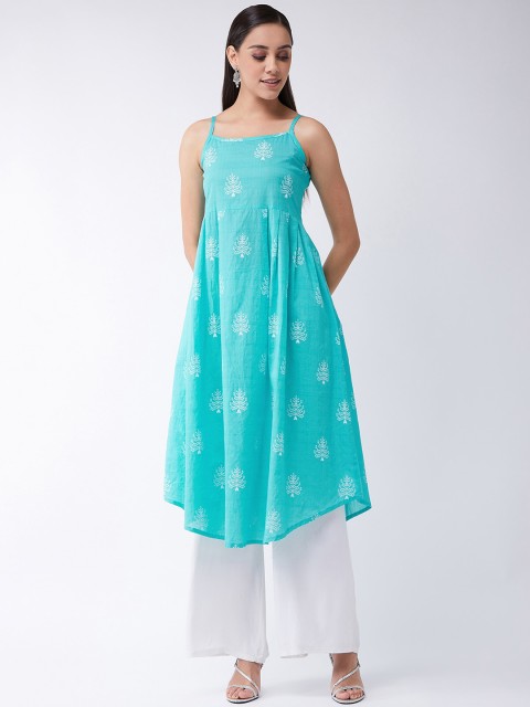 

InWeave Women Turquoise Blue Printed Anarkali Kurta